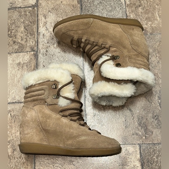 Nine west  Tan Suede Faux Fur Winter Snow Boots | Cozy Lace-Up Boots |Size 7.5 - Picture 2 of 8